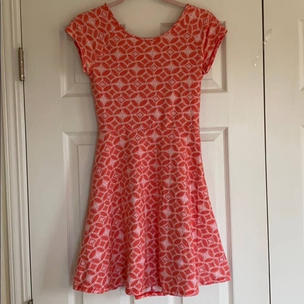 Juniors Orange Patterned Short Sleeve Dress Size L